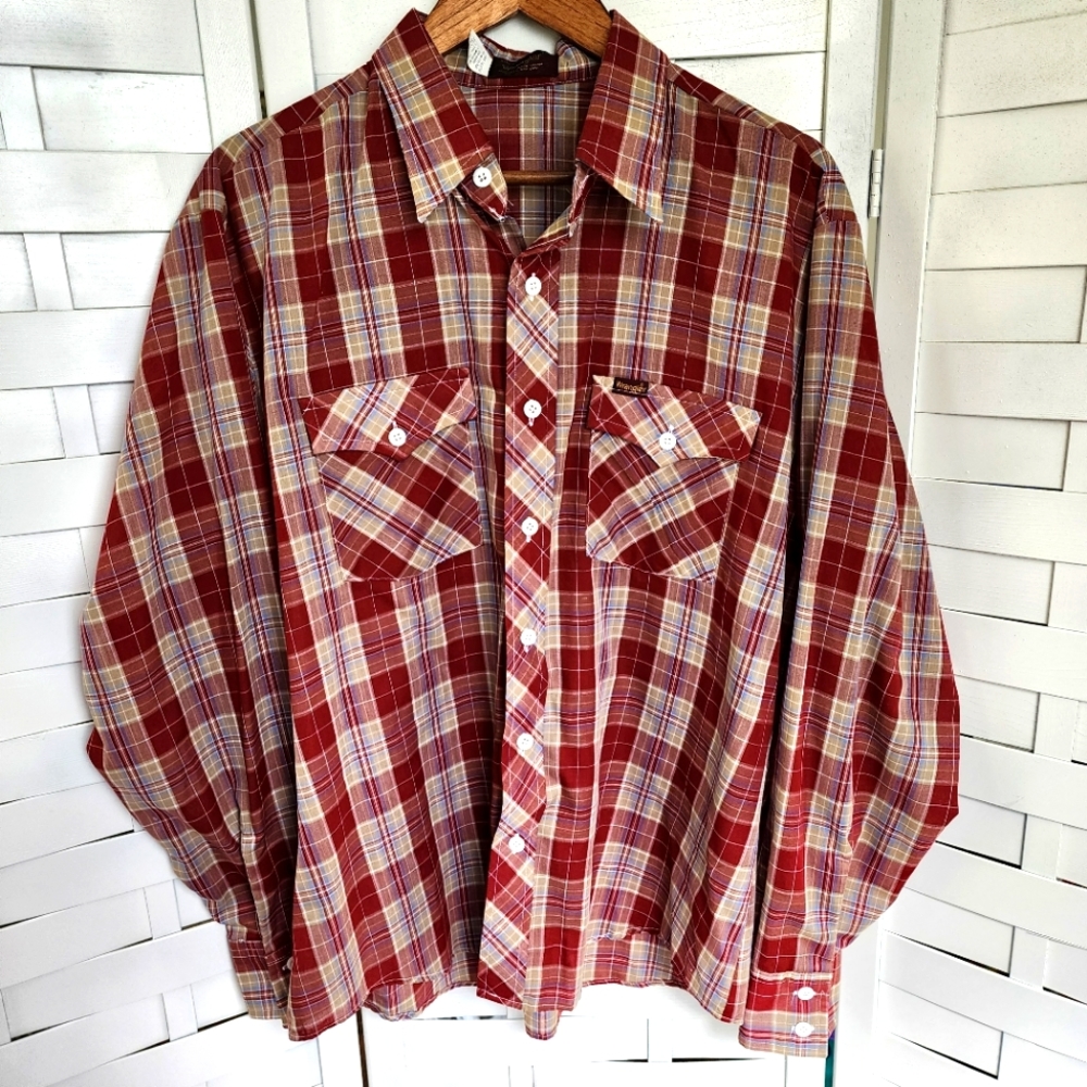 Vintage Wrangler Western Lightweight Plaid Flannel Button Down 80s Shirt